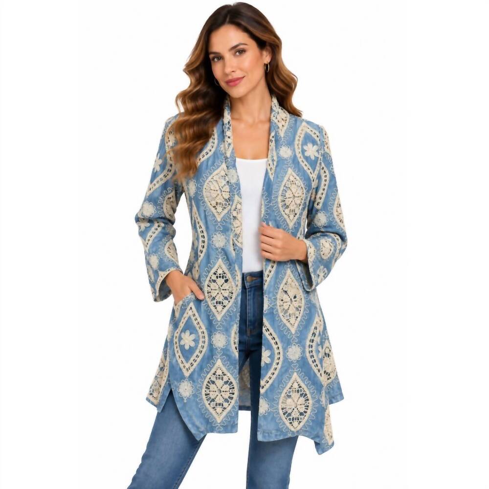 NEW RISING INTERNATIONAL cotton and poly diamond cardigan in light denim